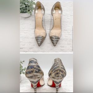 Christian Louboutin Heels Gold Glitter Clear Leopard 100mm Debout Sirene 37 US 7